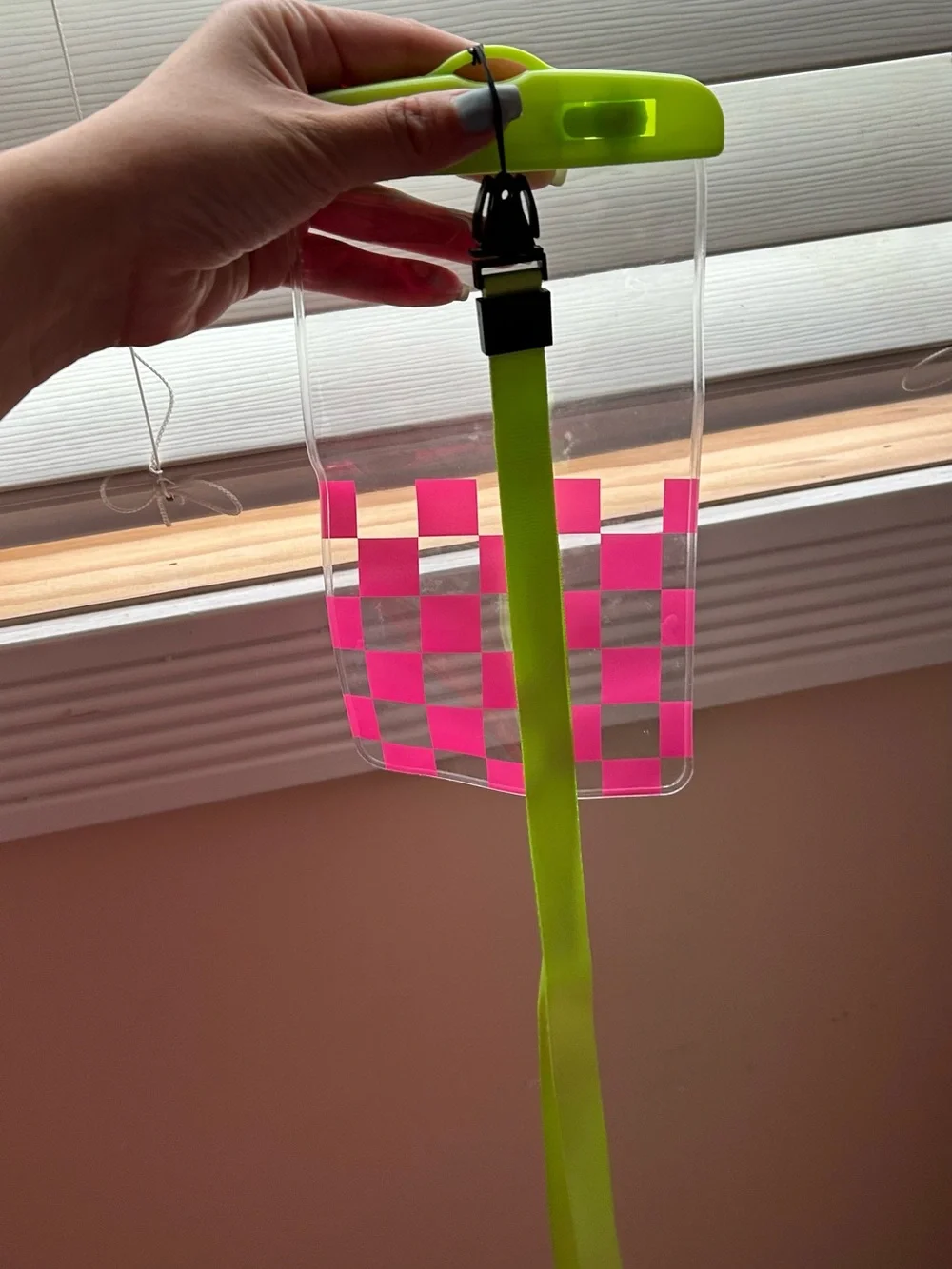 NYX Neon Green & Hot Pink Clear Checkered Waterproof Phone Holder